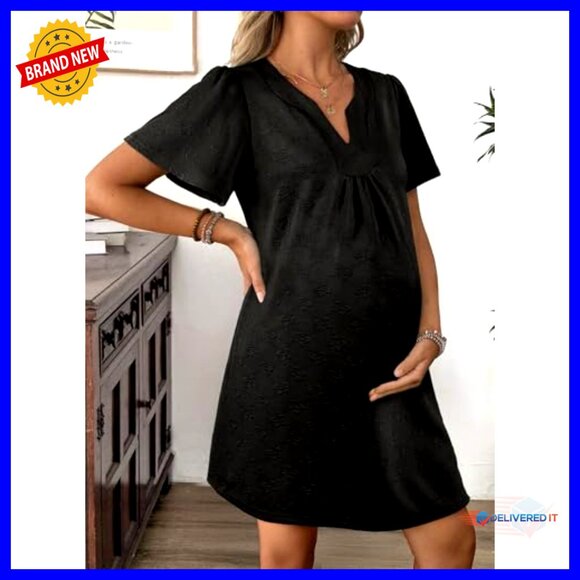 Oversized Swing Dress Maternity Baby Doll Tunic Mini V Neck Casual Chic - Picture 6 of 7